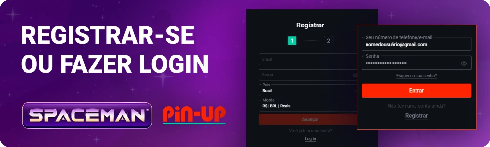 Faça login ou registre-se com Pin-Up
